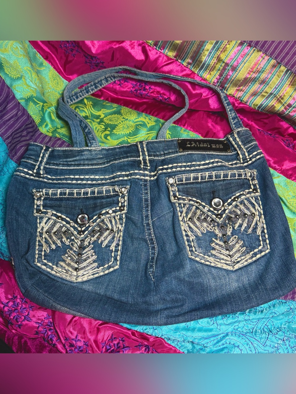 Handmade Denim Jean Purse Y2k & Vintage Jeans Angels & LA Idol Large Tote Bag